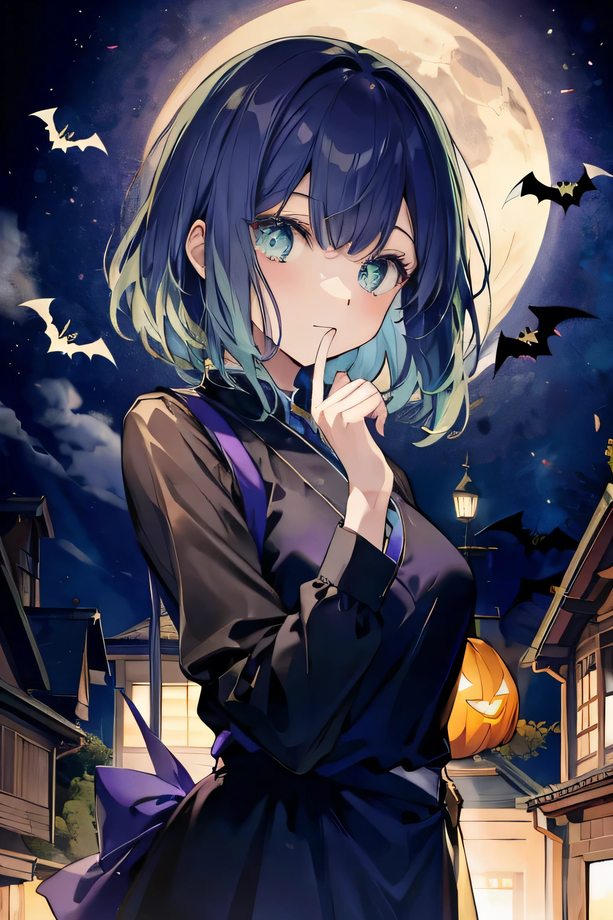 Kurokawa Akane, halloween costume, halloween scenery, best details,
