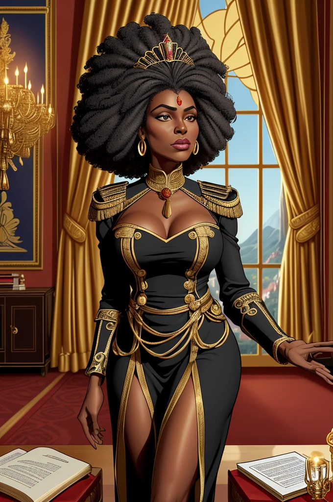 black woman, afrofuturism, sexly, slutty, dark skin, black skin, black hair, Steampunk, brass
