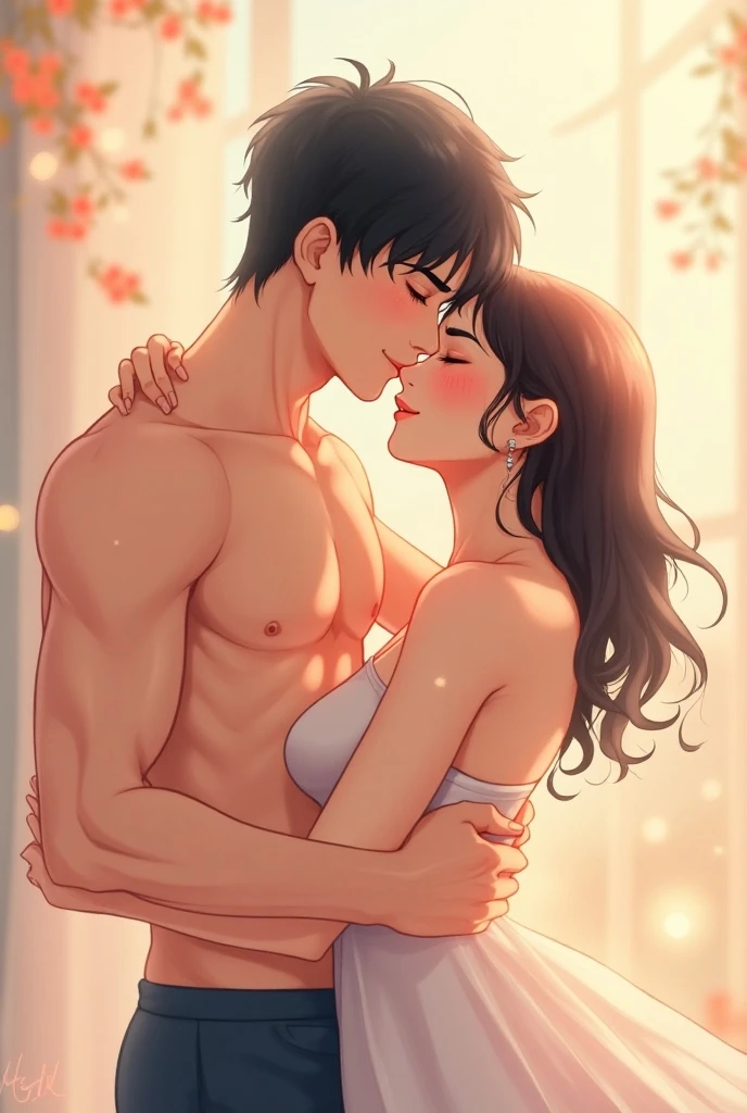sister brother photo, hot sexy sister hugging small brother, busty 1girl hugging 1boy , couple romantic , micro bikini, Muslos anchos, pechos firmes y grandes , bedroom, Looking at the little boy, ma la cintura, hot sister seducing small brother having