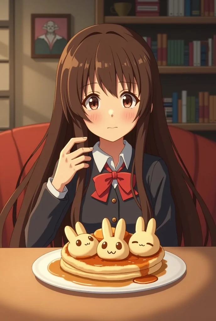 A girl in a hamster costume, lying on a bed with a blanket pulled over her head. she has peach coloured hair and brown eyes, eating potato chips