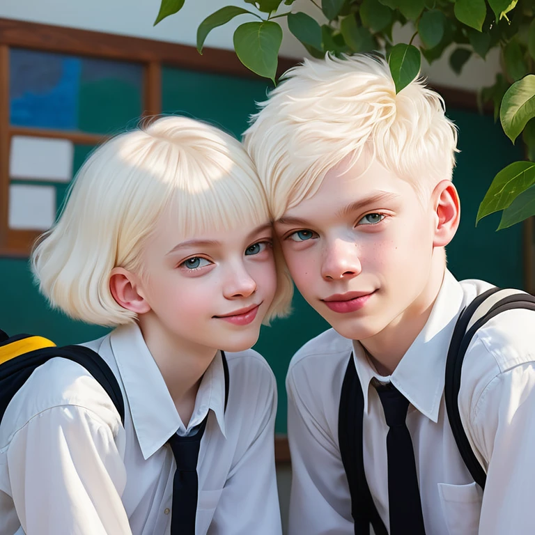 
Portrait of two cute albino boys and girls who are school heartthrobs ! 