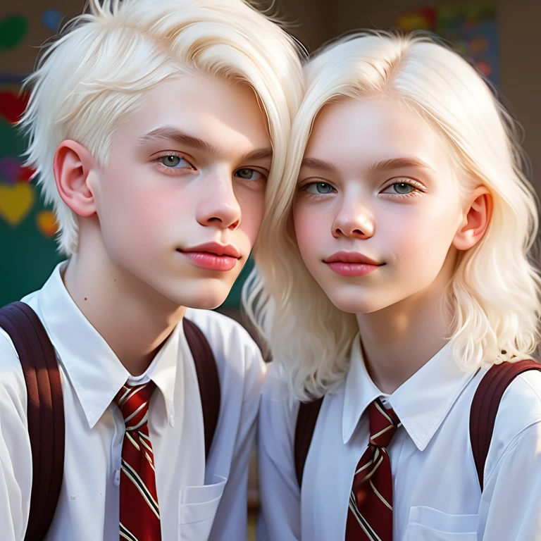 
Portrait of two cute albino boys and girls who are school heartthrobs ! 