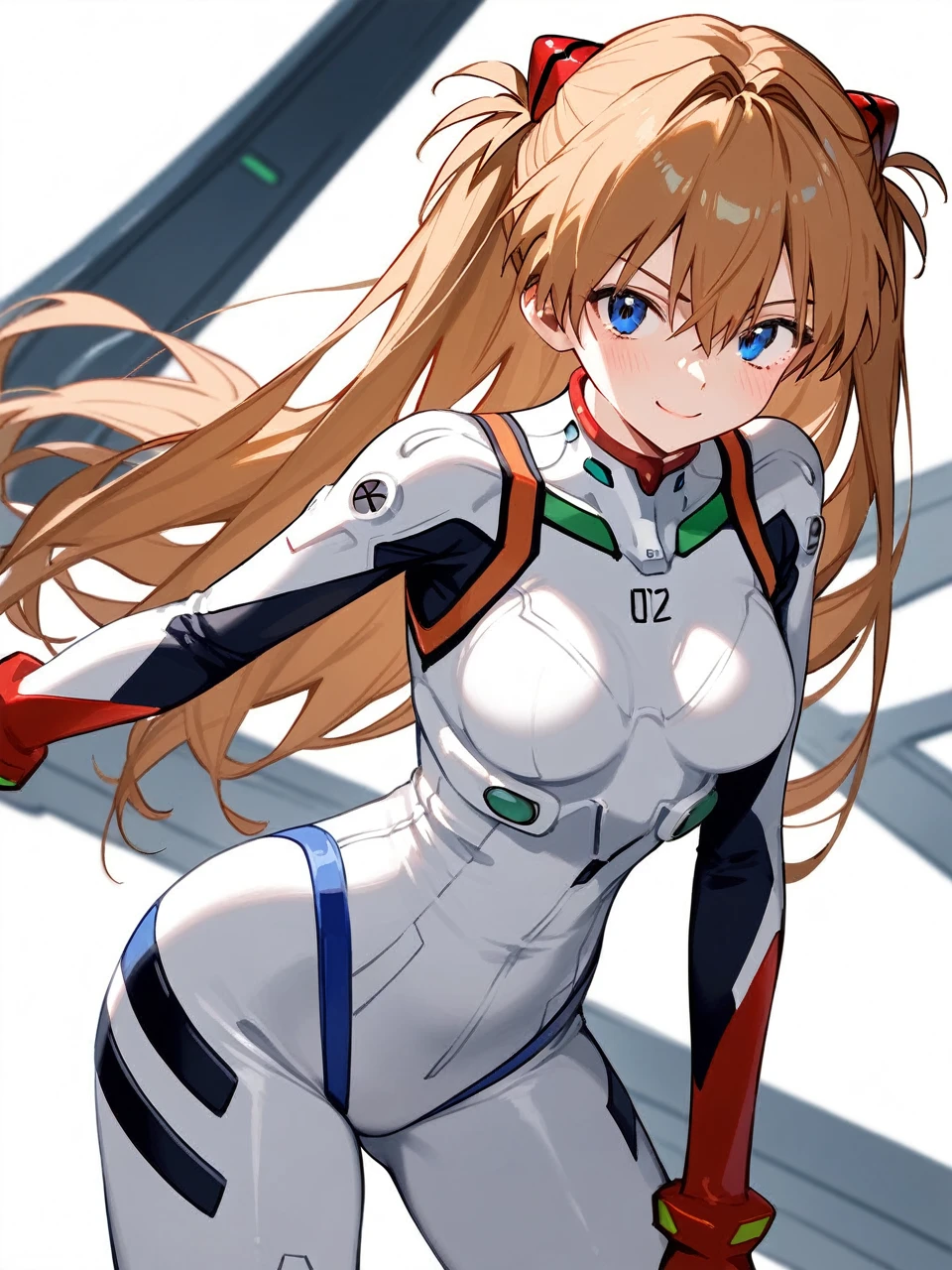 1girl, souryuu asuka langley, neon genesis evangelion,master piece,ultra high res,kneeling sway back,looking viewer,white shirt,