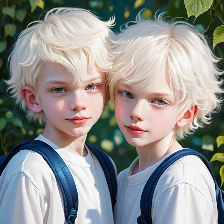 
Portrait of two cute albino boys and girls who are school heartthrobs ! 