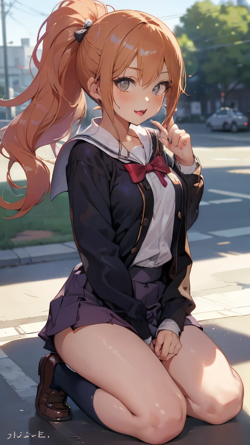 (:1.3)、Orange Hair、ponytail、Laughter、((Femme fatale、Pervert girl))、