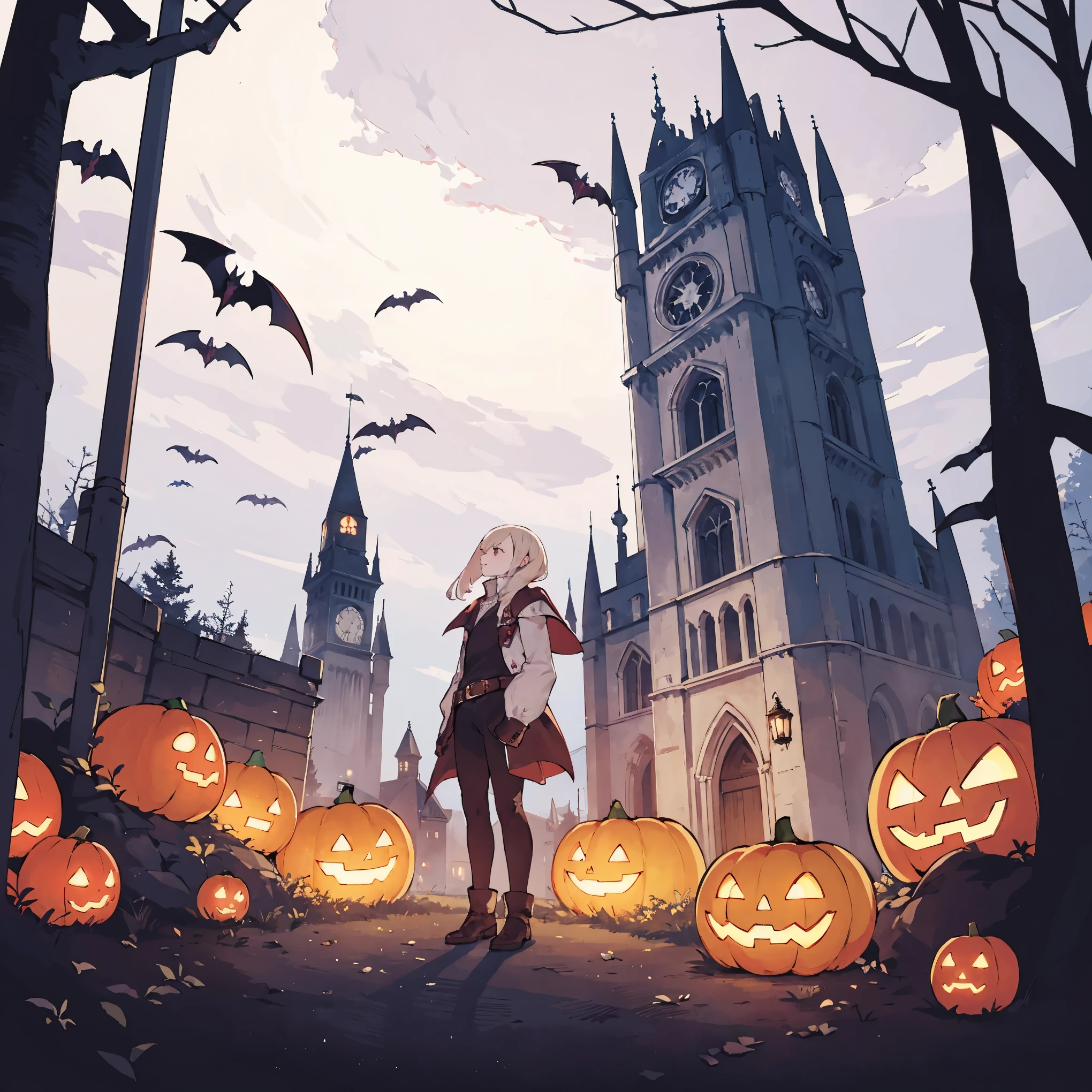 source_anime, R3TR0SC1F1, ((score_9)),score_8_up,score_7_up,score_6_up,score_5_up,score_4_up,Castlevania_Style, Castlevania Style, 1woman, vampire, halloween, pumpkins, fog, eerie, outdoors, smoke, clouds,