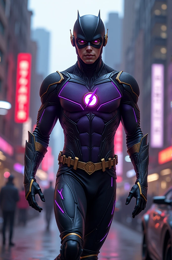 Míxis wears a modern superhero costume made of advanced materials that blend flexibility and protection seamlessly. The costume is primarily black, with the letter "M" in neon orange and neon purple accents forming a large emblem in the center of the chest, radiating with intense and mysterious luminosity. This "M" appears to be a source of power, pulsating with energy.
Mask:
Míxis dons a mask that covers the entire face, except for the eyes. The eyes are unique: one is orange, gleaming intensely, while the other is purple, emanating an enigmatic aura. The mask is highly detailed, with angular contours that give the hero a modern and futuristic appearance.
Cape:
A long, dark cape extends down Míxis's back. It's made of a special material that appears to flow like living shadows. The cape has a three-dimensional effect, giving the impression that it's always in motion, even when still.
Equipment:
Míxis carries an array of high-tech gadgets, including communicators, advanced vision lenses, and energy wristbands that can be used as weapons or tools. The equipment seamlessly integrates with the costume, making it a natural extension of the hero.
Posture and Expression:
Míxis's posture is confident and ready for action, with clenched fists and broad shoulders. His orange and purple eyes reflect determination and mystery. He's prepared to face any challenge, with a serious expression that demonstrates his dedication to justice.
Background:
The hero stands in a nighttime urban landscape, with tall buildings and neon lights in the background. The ambient lighting highlights the details of the costume and enhances the intensity of the neon colors.
This representation of the superhero Míxis is an ultra-realistic 3D artwork that combines modernity, mystery, and power. His unique appearance, with the prominently featured "M" in neon orange and neon purple, as well as the glowing emblem, makes him an iconic and memorable figure in the world of superheroes.