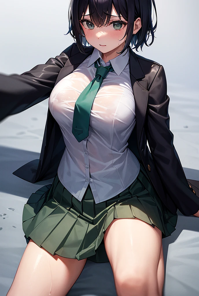 Japanese high school girl opens her genitals so that you can see her private parts Japanese school uniform Beautifully shaped breasts Black hair