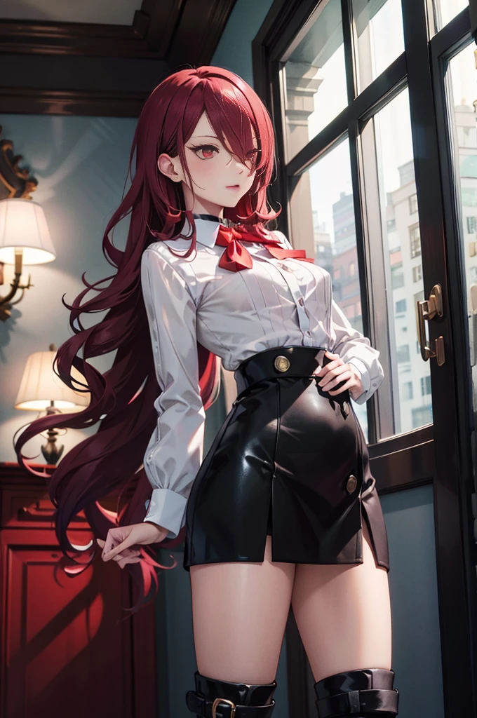 thick thighs,Mini Stutt,black skirt,pencil skirt,Red hair,pretty boy,stand,