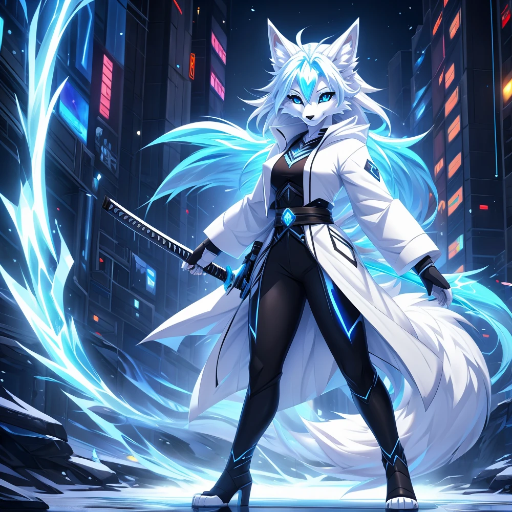Snow Fox (((Masterpiece)), Collar, ((Angel Wings: 1.45)), (Headphones: 1.4), Short Hair, (White Hair: 1.35), ((Female Thigh Height: 1.5)), Full Body, (Glow Crotch Tattoo: 1.52)), Full HD, 8K, ((Nighthood: 1.65)), (Full Moon, Blue Moon: 1.45)), (Shyness: 1.55), Winter Land, ((Blue Eyes: 1.45)), ((Pink Eyes: 1.35)), ((Thin: 1.55)), (Fluffy: 1.55), (Tomboy: 1.55), ((Canine: 1.34)) (Paws: 1.15), (White: 1.36), (Magic: 1.35), Sleepy, (Holding a Sword 1.35)