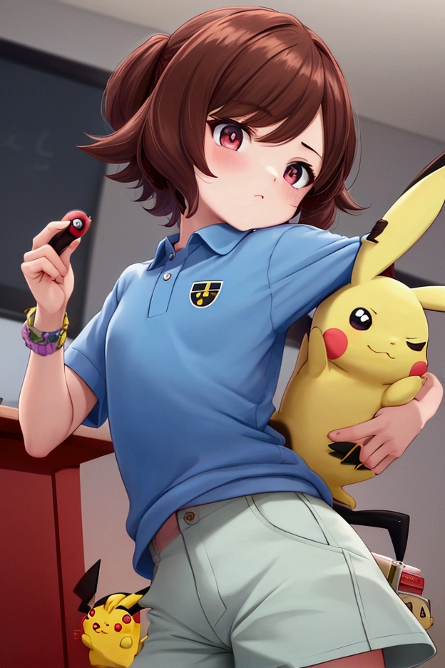 2girls, paizuri, pov from below,   penis between the breasts, breasts squeezed together, Pokémon trainer, Pikachu  , assisted by Pikachu, wet , room,, cleavage, Pikachu are jealous, comedy pubic hair, wet penis, areola, 