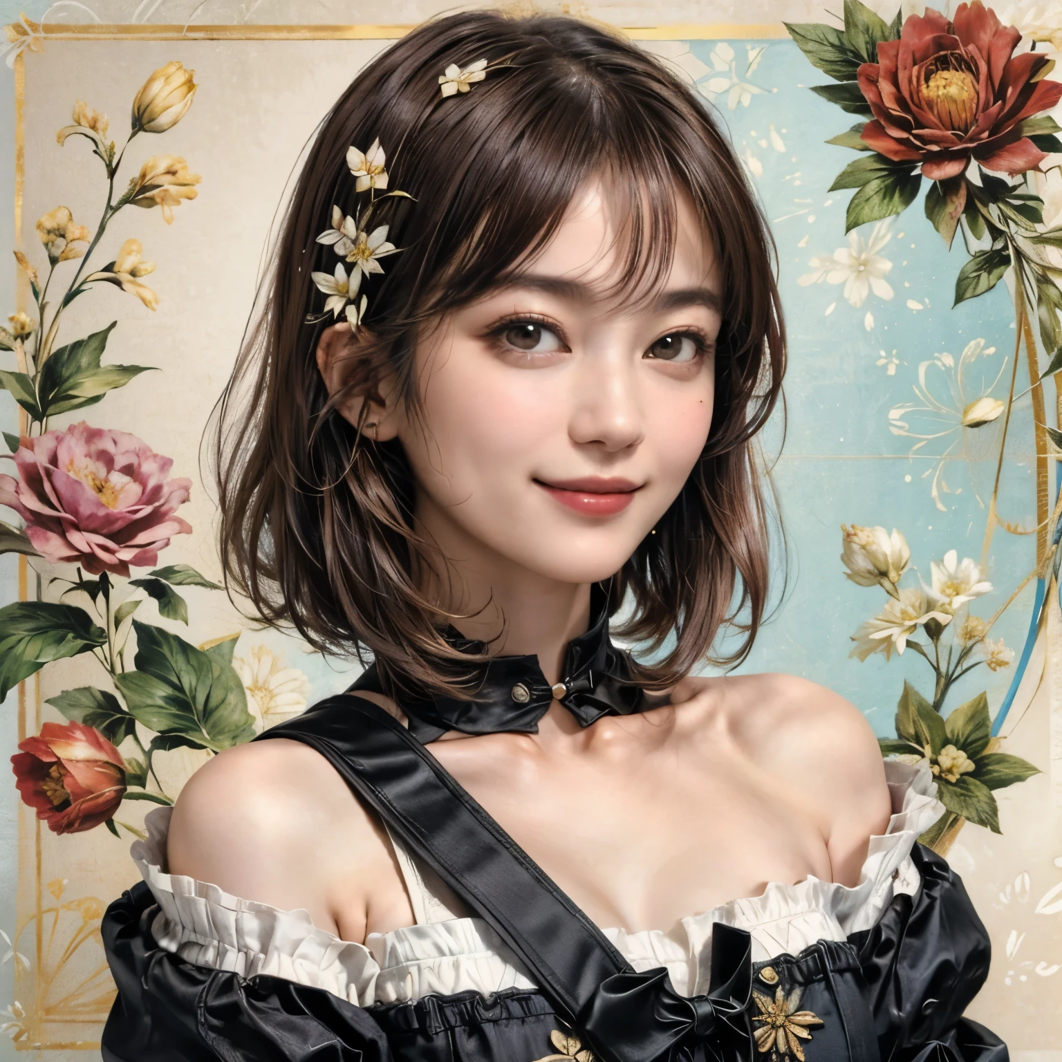 kawaii petit  childish innocent ankle-biter 1girl , star-shaped pupils small_star symbol in the pupils and iris, ((skindantation)) ((flat chest)) +++, extremely detailed character, (an extremely delicate and beautiful), solo focus, straight-on, dramatic angle, depthoffield, (expressionless languorous cute, beautiful detailed eyes lower eyelashes eyelashes, intricate:1.3 ((Gothic Lol) ((Frilled)) dress,skirt, Headdress, bowknot, (((hair ornament))), hair flower, eyeliner skindantation black fishnet_pantyhose, garter straps, Lace, cross-laced footwear, frilled blouse ribbon-trimmed sleeves), bloomers [background(building architecture, stained glass ((gothic architecture)) church, (castle), [fantasy])] stained glass candlestick chain iron prison, St. Peter's Basilica, vachican, portrait , +++ 
blue eyes, 
deep amber hair, 
short hair , 
twin ponytails, 
streaked hair , 
blunt bangs, 
sideburns , 
kind smile, 
nose blush , 
head_tilt standing  
+++, +++ extremely quality extremely detailed deep-silky-healthy-lackwarm-foundational-soft-skin high resolution, contrapposto glow shine like opal magnificent photo realistic ray trace depth of field hiqcgbody ++ Faint lips,UC:realistic, cinematic lighting cinematic angle Girl at the front dynamic pose