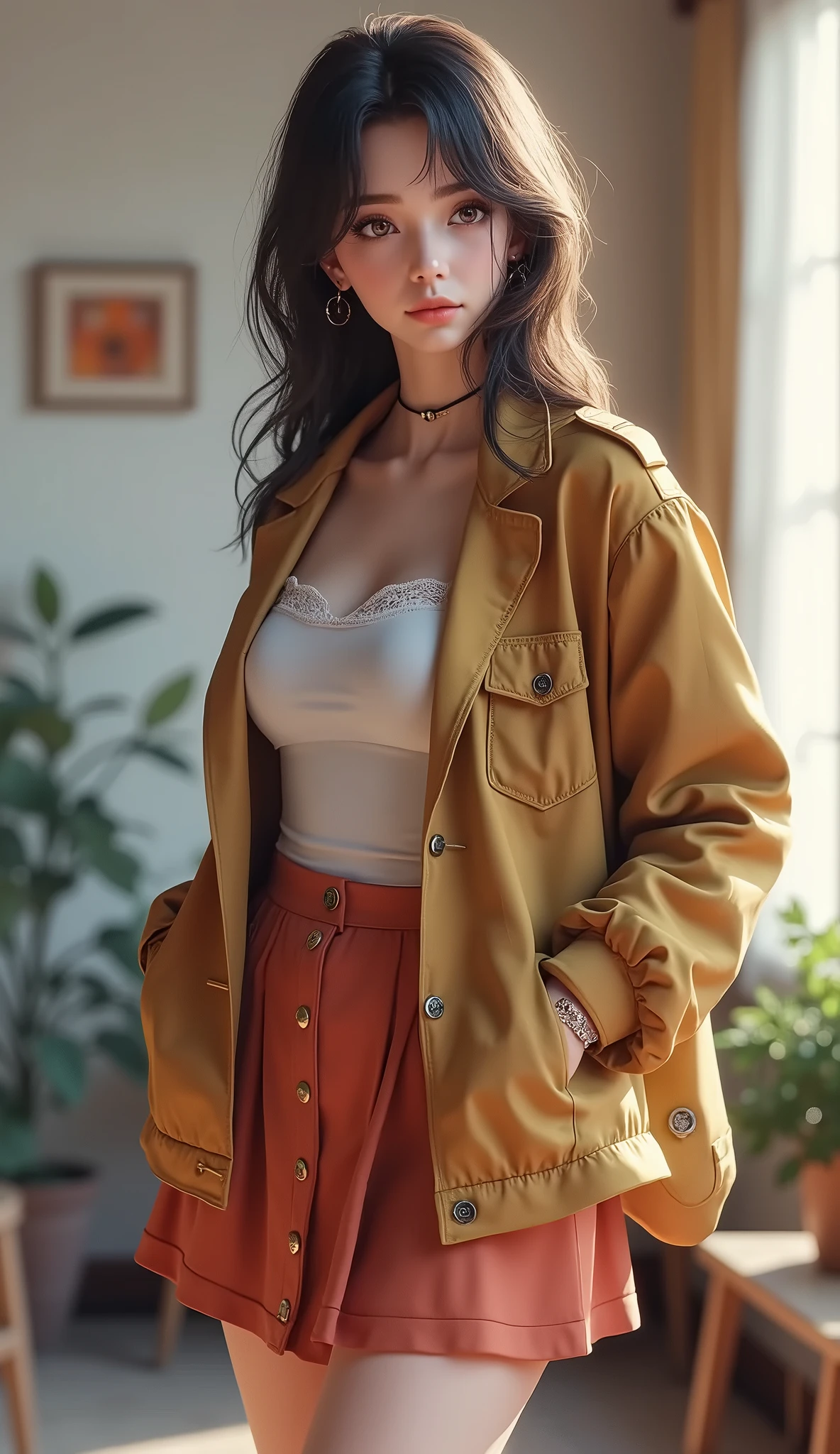 She is a giraffe beastman, so she doesn't wear any clothes.、She doesn't wear any underwear、Hairless pubic area、Her skin is yellow and very beautiful、Yellow eyes、opening legs