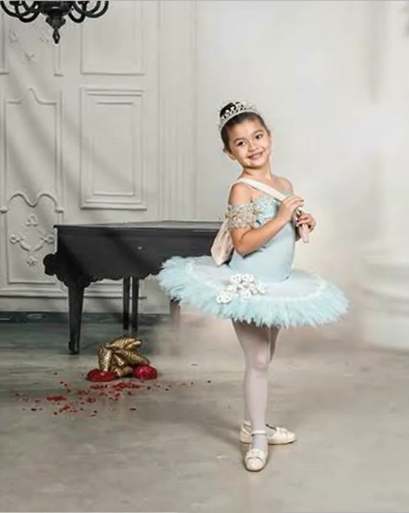 an 80's portrait of a child girl dancing ballet wearing detailed ballerina outfit (Highly detailed skin soft lighting,
