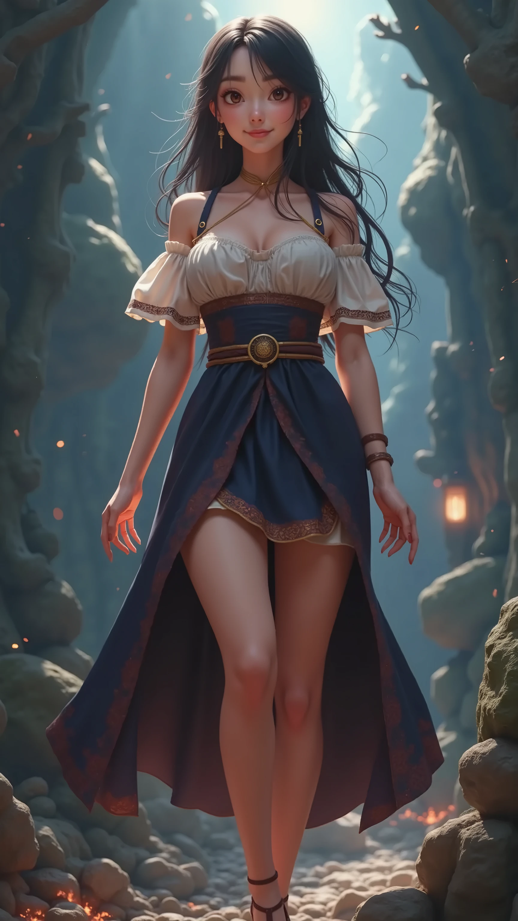 Asgard, (valkyrie)，((sexy)), Lady Knight，anatomical correct，epic fantasy digital art，tmasterpiece，8k，high-definition resolution，detailed drawing，Quality Superior, Epic composition, unparalleled masterpiece, ultra realistic 8k CG, perfect artwork, (1girl:1.1) , solo, ((perfect female figure)), (nsfw), looking at viewer, mature female, bimbo (android 18) standing, (teasing), best quality:1.1 , seductive posture, sexy pose, alluring, (beautiful), (curvy), (thick), blonde hair, (blue eyes:1.2), short hair, earrings, jewelry, denim vest, open vest, black pantyhose, black shirt, denim skirt, striped long sleeves, blue skirt, toned legs, fit, (abs:1.1), (big butt:1.4), peach ass, (athletic body:1.2), (large breasts:1.3, (big_breasts:1.1), wide_hips:1.5, narrow waist, small waist:1.5, slender body:1.2, thick thighs:1.3), (shiny skin:1.2), (hdr), (street:1.2), Nikon D850 film stock photograph Kodak Portra 400 camera f1.6 lens, rich colors, lifelike texture, dramatic lighting, unreal engine, trending on ArtStation, by Gerald Brom, by Frank Frazetta, by Luis Royo, by Julie Bell, by Boris Vallejo
