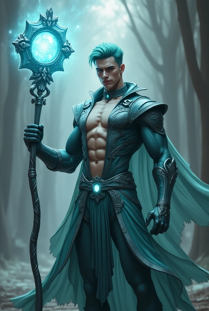 full body character, male, wizard, magic, magical world, 30 years old, bad expression, black hair, deep black eyes and imposing, he uses accessories from the Valley of the Witches kingdom, he is only wearing underwear, barefoot, he is holding a staff from the kingdom of Vale das Bruxas, it has a glow coming out of it, imposing, naked, naked, naked, penis erect erect penis, background of the kingdom Vale das Bruxas,