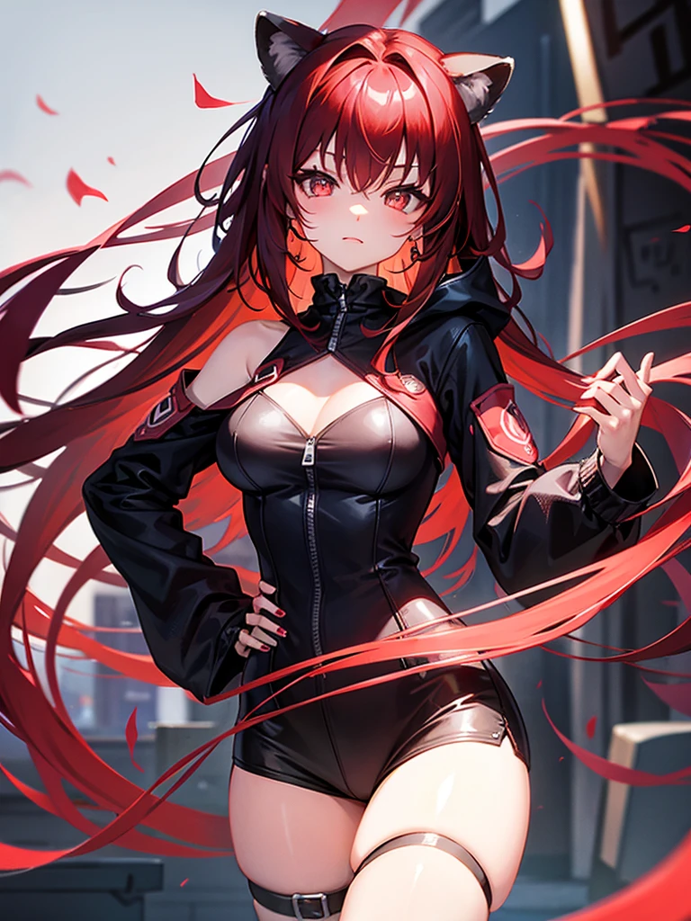 4K resolution,((Highest quality)),Ultra-high resolution,Adult women, alone, sexy, (Stern face), (Red eyes), Beautiful and symmetrical face, (Black irregular long hair), Black coat,Black suit pants,A mercenary woman,Realistic:1.4,Realistic:1.4,night,(masterpiece:1.2),Perfect Eyes,Perfect Eyes,Curvy Body,Ample breasts,Beautiful thick legs,Holding a gun,Perfect Legs,darkroom