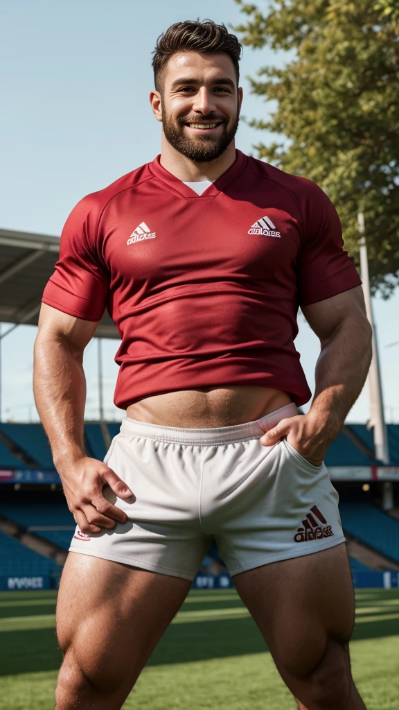 American teenager boy, , blue eyes, blonde , mohawk cut, sharp features, height 1.90, weight 88 kg, muscular build, broad shoulders, V-shaped body, no hair, rugby player