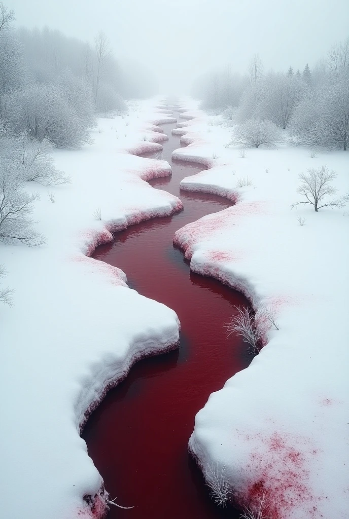 Snow with blood stains
