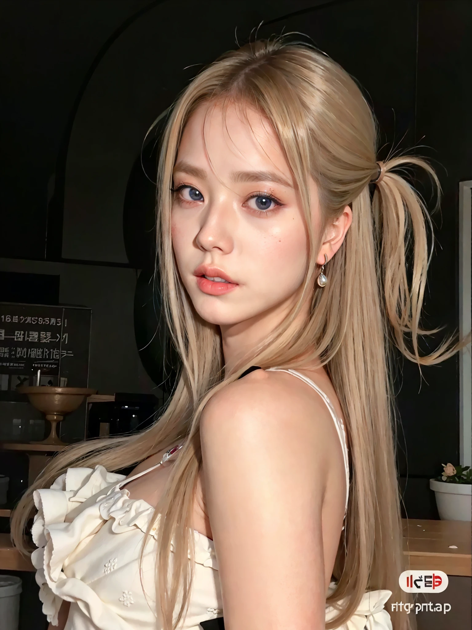 blond woman with blue eyes and long hair posing for a picture, with long blond hair, long blonde hair and big eyes, very pretty model, long blonde hair and large eyes, pale porcelain white skin, blonde hair and large eyes, with long hair and piercing eyes, portrait of kim Jisoo, pale-skinned persian girl, with very long blonde hair, with pale skin, Jisoo blackpink