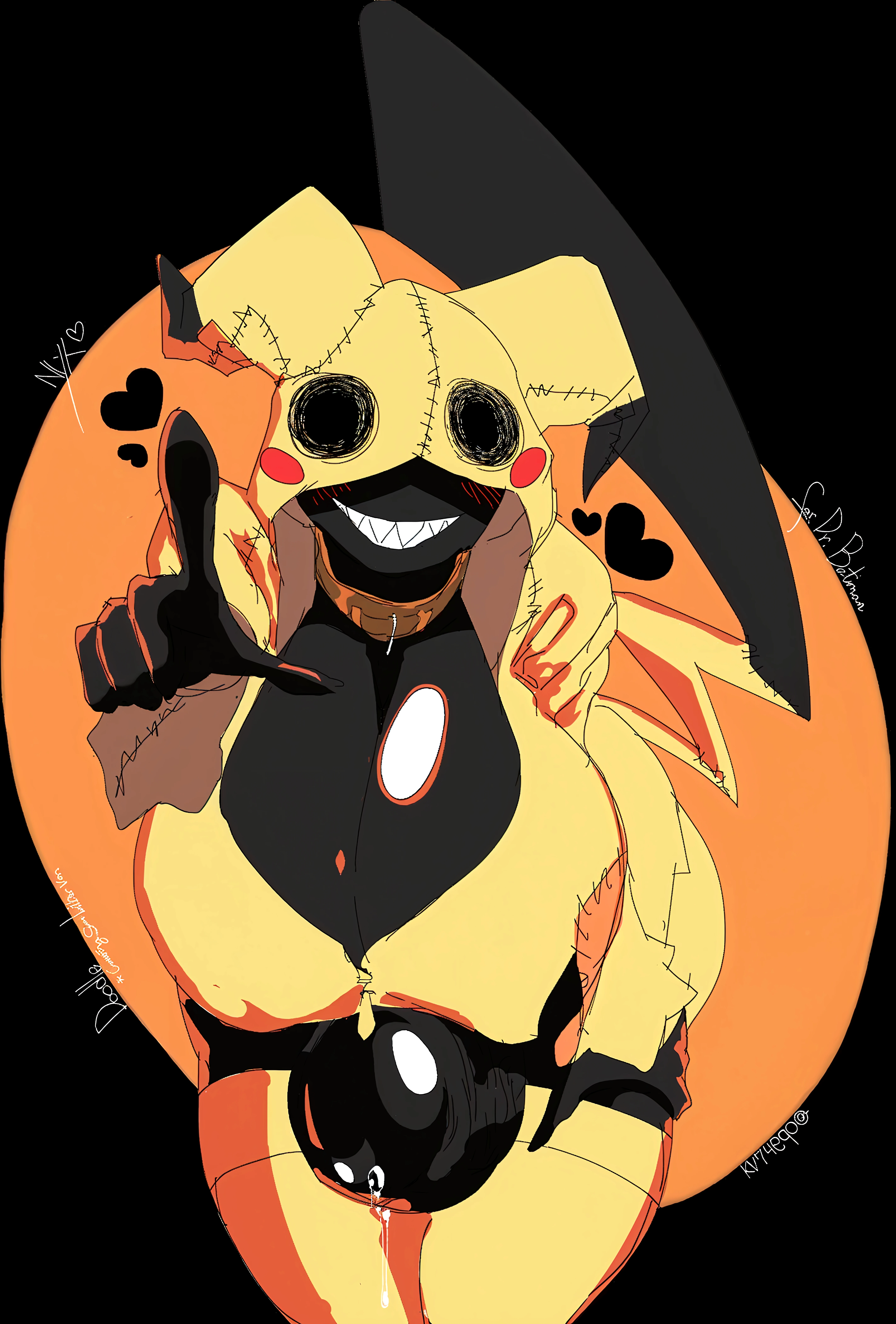 Cat. Female. Pink hair. Yellow skin. Yellow eyes. Big boobs. Furry. Full black leather clothing. Black leather bikini