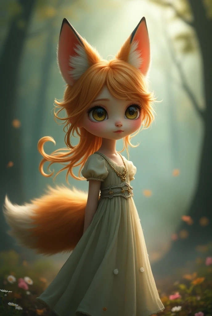 ultra-detailed, (detailed light:1.05), ((extremely petite 9 year old girl, tiny anatomy, tiny waist)), ((extremely petite anatomy, very young, tiny loli)), bare shoulders, cute face, cute fox girl, detailed background, detailed face, detailed eyes, senko san, animal ears, fox ears, fox girl, fox tail, hair flower, hair ornament, orange eyes, orange hair, short hair, tail, flat chest, She wears cute thigh-highs made of ethereal, beautiful silk. Soft skin and her makeup is vibrant and glittering. The enchanted forest setting is dramatic, filled with glowing dust particles and magical, luminescent flora, creating an over-the-top, mesmerizing scene, beautiful enchanting and alluring fairytale CGI. Ultra high definition, absurd resolution, deep vibrant saturated colors, masterful shadows. daydreampunk with glowing skin, beautiful, extremely cute and pretty girl, neon tights, colorful blue, green, purple, bioluminescent, rule of thirds, golden ratio, assymetric composition, hyper- maximalist, octane render, photorealism, cinematic realism, unreal engine.