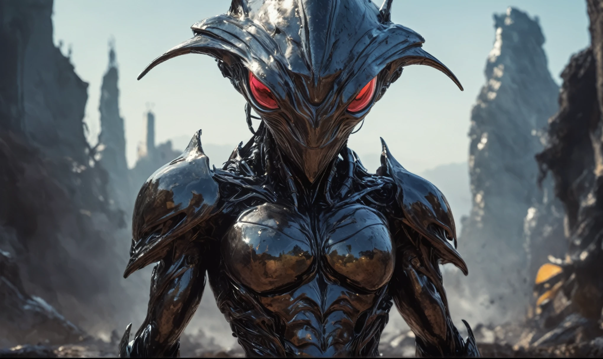 Alien-themed a female, helmet <lora:SpaceKnights5-RGB:0.7> . Extraterrestrial, cosmic, otherworldly, mysterious, sci-fi, highly detailed