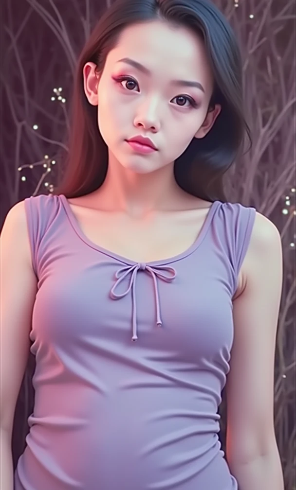 girl with princess, purple t-shirt, Ponytail, lean girl, lean girl, очень lean girl, sexy body, masterpiece, point of view