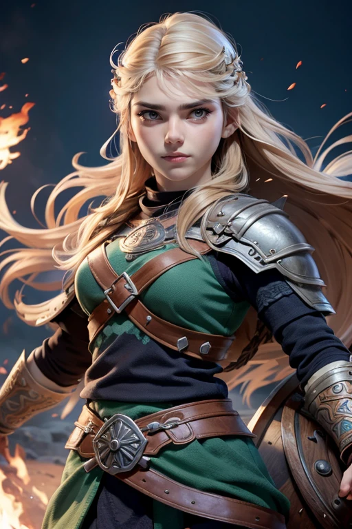 a portrait of a fierce Viking shieldmaiden, embodying bravery