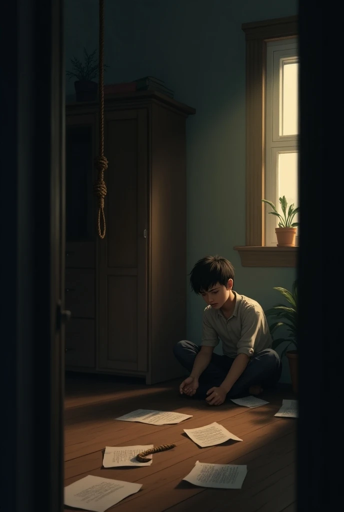 A boy sitting in a table in a gradient background seen from his back