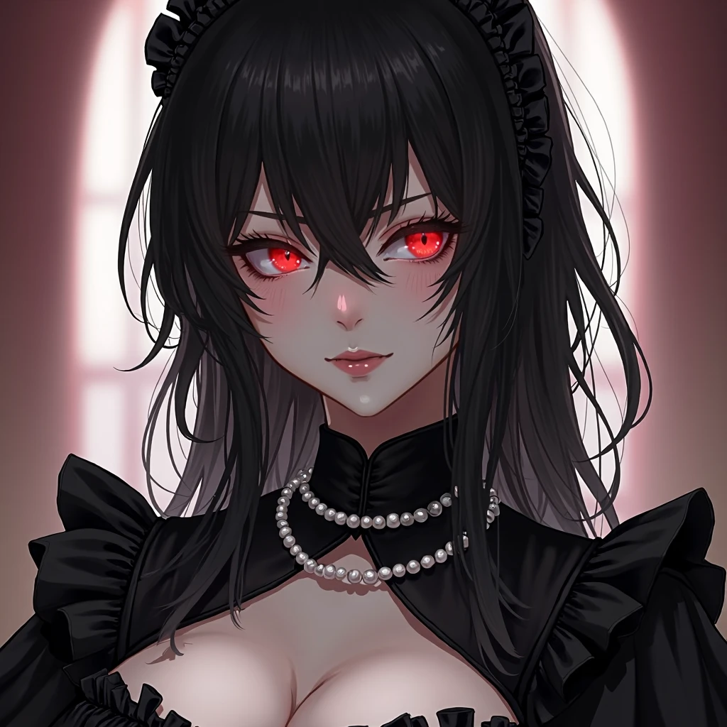 naked , bare naked , nsfw, naked girl, nipple slip, 1girl, masterpiece, best quality, illustration, miracle tou, indoors, throne room , gothic castle background, upper body, black dress, hair ornament, flower, cleavage, jewelry, looking at viewer, evil girl , big evil grin, evil smile, evil face , evil eyes , evil look, vampire , fangs, vampire fangs, anime eyes, black hair, red eyes , naked breast, huge breast, big breast, big nipples, pointy nipples, pure white color skin, pale skin, white skin, big areola, white color areola, white color nipples, , nice teeth, black hair, red eyes, pale skin, 