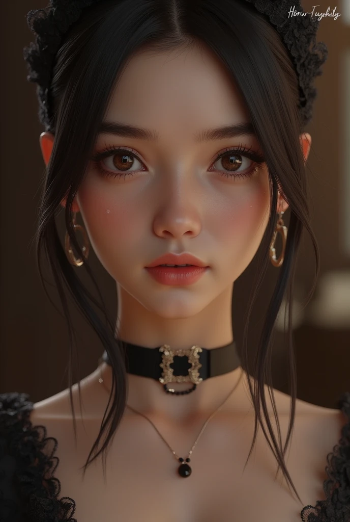 (masterpiece),((ultra-detailed)), (highly detailed CG illustration),(expressionless), (best quality:1.2),realistic8K UHD, High definition,(1girl:1.2),High quality texture, intricate details, detailed texture, finely detailed, high detail, High quality shadow, a realistic representation of the face, Detailed beautiful delicate face, Detailed beautiful delicate eyes, brown eye pupil, a face of perfect proportion, Depth of field, Cinematic Light, Ray tracing,perspective,20s, tall girl,blush,glossy lips, perfect body, lean body, Particles of Light, medium breast, distinct_image, high_resolution, (lustrous skin), solo focus, (brown hair), (finely detailed beautiful eyes and detailed face),(detailed face), (streaked hair), light source contrast, (black hair:1.5), ((black lace dress)), ((black thighhighs)), high heel shoes, ((maid:1.5)), living room