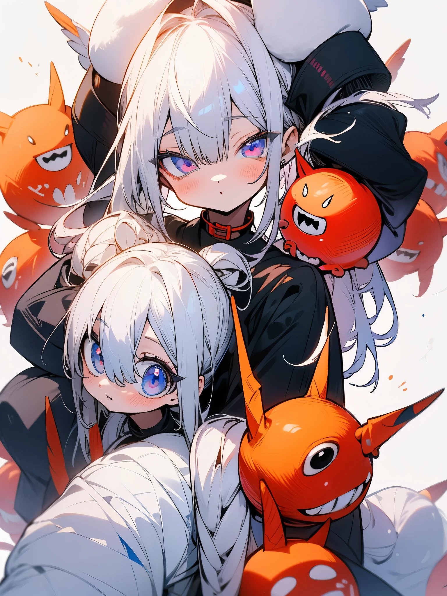 girl , artificial eye , artist name , ass , black hairband , breasts , coloured sclera , colourful , cowboy shot , glooz art , green hair , hairband , huge ass , long hair , looking back , mechanical eye , medium breasts , , orange eyes , orange sclera , shiny skin , solo , twin tails