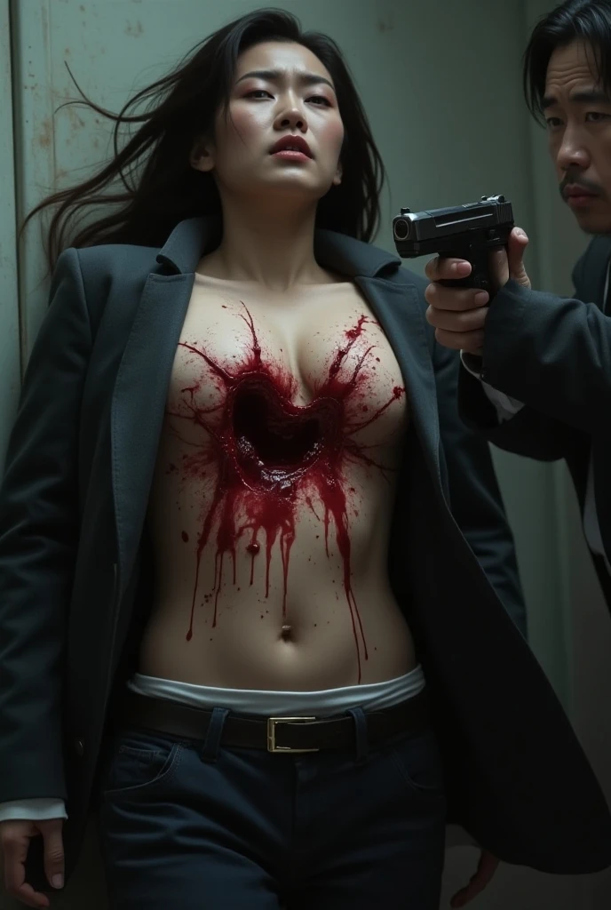 Realistic Indonesian horror film poster entitled "SIKSA ISTRI". The poster shows a woman with long, messy hair and a blood-stained face. His hands were tied in a hanging position above which was covered in blood. The background depicts a hellish scene with fire and people seemingly falling into an abyss. The title "SIKSA ISTRI" is clearly displayed in scary red letters in the middle of the poster, until blood drips from the letters. At the top there are details about the producers and writers of the original comic. At the bottom of the poster there is the release date of "MALAM 1 SURO" and information about the cast and crew. The overall atmosphere is dark, bloody, and scary.