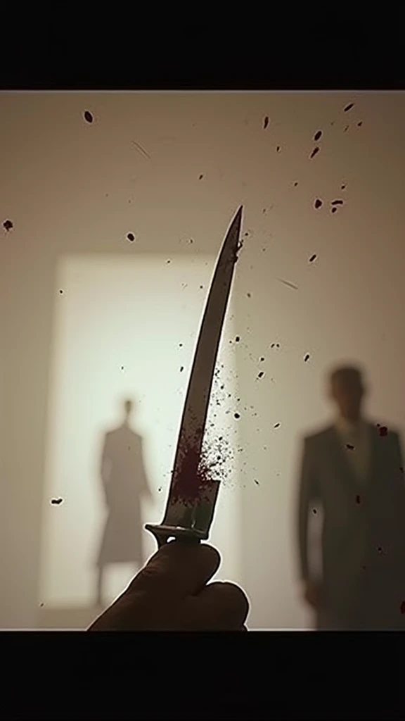 A man walking away with a knife on the wall walking away manga style