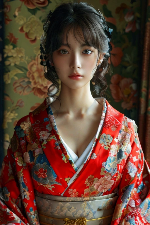 red background,1girl,solo,,ruanyi0766,hanfu,jewelry,black dress,off shoulder,wide sleeves,strapless,barefoot,score_9,score_8_up,score_7_up,,8k,1girl,solo,