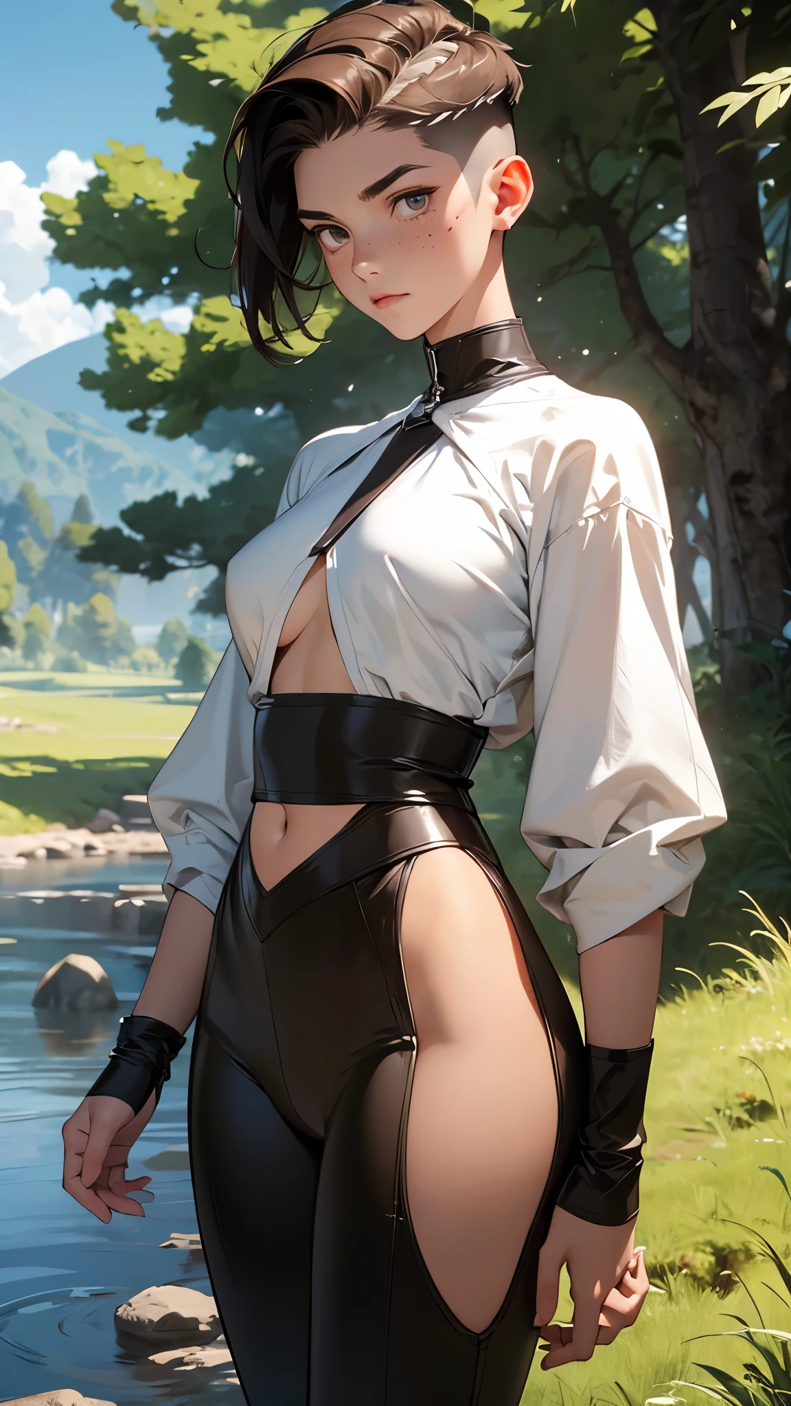 1girl, solo, full body, (((wearing armor, warrior armor, ancient armor))), masterpiece, (high detail:1 1), Rough face, Natural skin, high quality, Hinata Huga,black hair, ((long hair)), (((Wavy hair))), (French braid hair), (((ponytail))), detailed hair, white eyes,(arm behind head:1.5),(Big breasts:1.2 ),( smile:1.2),Face blush,(cleavage:1.4),Sexy figure, perfect bodies, beautiful eyes, (Detailed face and eyes), (face: 1 2), voices, Extra, real photo, ... ... ........... PSD, sharp focus, contrast lighting, Delicate skin, High definition 8K, incredible details, realistic, professional photo shooting, 8K UHD, SLR camera, soft lighting , high high quality, film grain, Fujifilm XT3, magic, particle FX, outdoors, (((standing))), looking at viewer, (((Show cameltoe))), (((tight flare pants))), (((sweaty))), (((very sweaty armpit))), (((clothes on))), (((sitting on the bench))), (((legs opened))), (((legs spread open)))