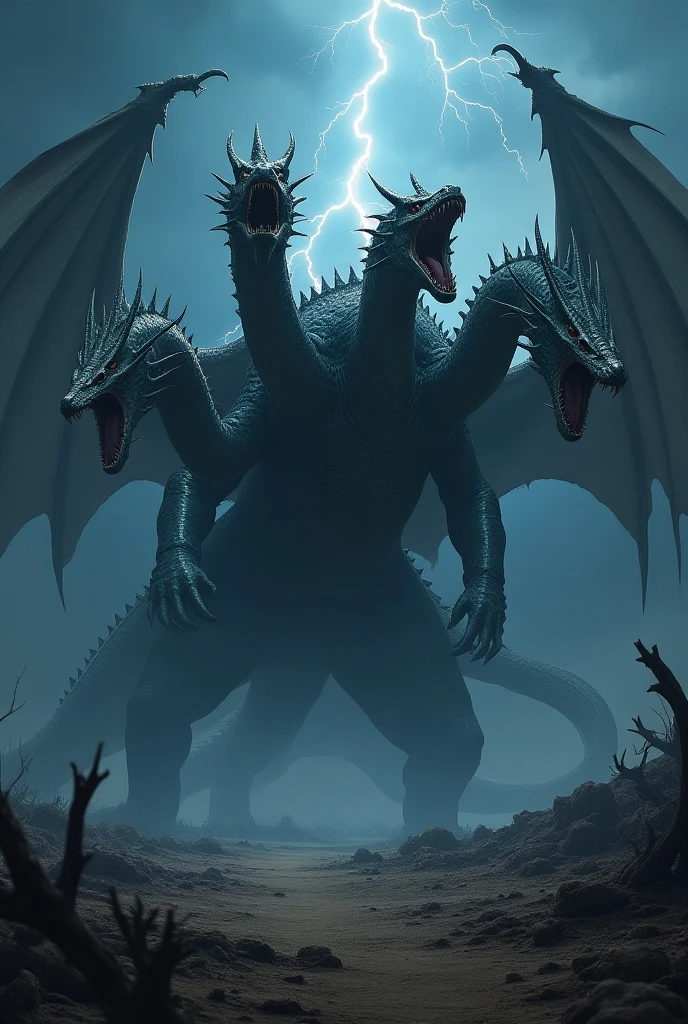 Three-headed dragon, furious, The dragon is in an angry mood.