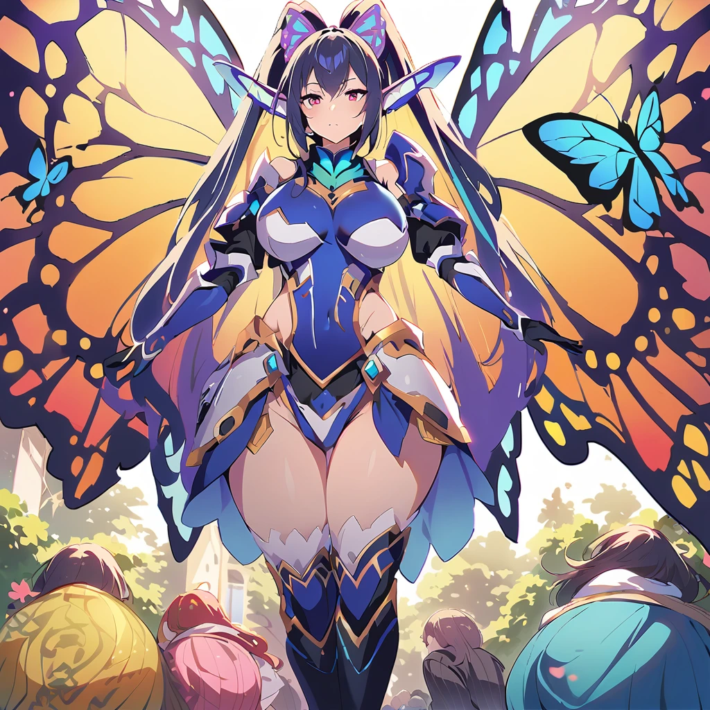 Anime, fairy girls, elf's ears, butterfly's wings, body-armor, detailed body-armors, curvy body, multiple girls, armors Shinning, girls surrounding