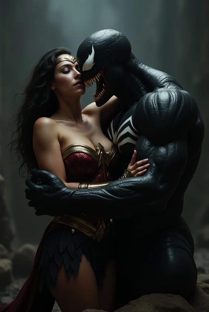 Gorilla and Wonder woman doggy style sex in the jungle, gorilla hold breast wonder woman. Wonder women looks very horny. Make realistic , 8K, ultra HD. Detail .  Cum in face