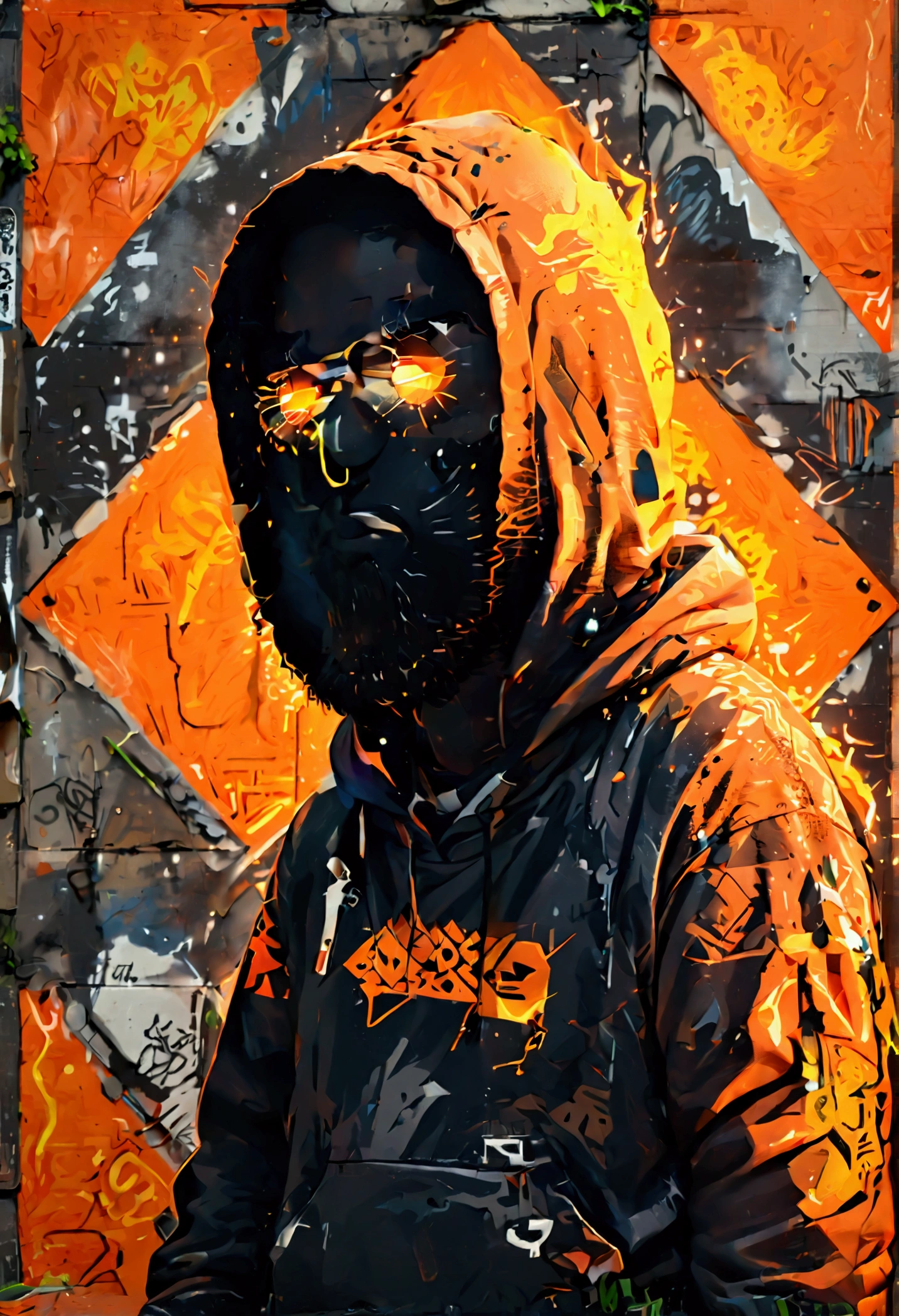 obi Arisukwu's art style full body illustration of a worker in silhouette, hammers and diamonds, wearing a hoodie hip hop clothing & orange home depot apron, glowing eyes, home depot store, graffiti, vector, logo design, minimalistic design, well-defined lines, perfectly drawn, rtx, UHD, cell shading, 32k, ray tracing, cartoon, realistic, unreal engine 5, octane render, shaders, 3d,
