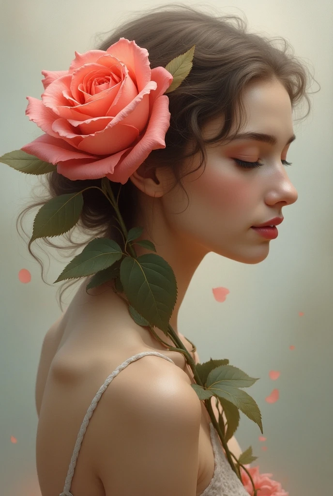 Un dibujo de una mujer con una flor en el pelo, Chica con cara de flor, Su cara es una flor malva, Retrato caprichoso, girl with a flower head, por Ksenia Milicevic, por Mab Graves, brown hair and large eyes, Cara de flor, flores que crecen fuera de su cabeza, por Rose Henriques, by Nándor Katona, Inspirado en Nicoletta Ceccoli, inspirado por Mark Ryden, Margaret Keane Estilo, Chica con el pelo blanco, inspirado por Margaret Keane, Portrait of Alice in Wonderland, Chica con ojos blancos, Estilo Mark Ryden, Estilo de Mark Ryden, Mark Ryden en el estilo de, por Nicoletta Ceccoli