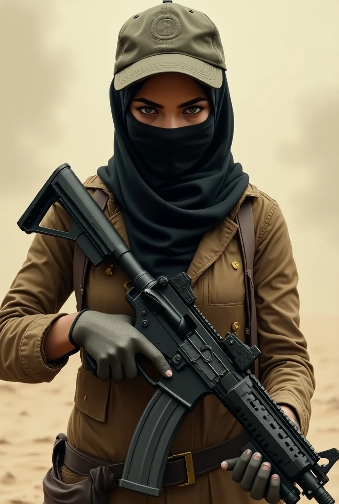 palestina girl super hero thigh clotes with hijab using ak47 good hand good finger good atonomy