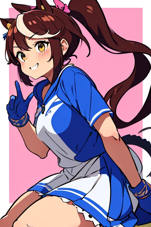 Tokai Teio,smile,high ponytail,fake animal tails,girl,best quality,