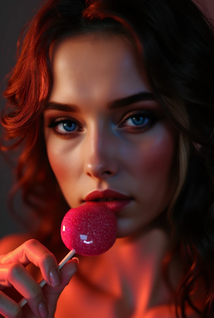 Masterpiece, Best Quality, Super Detailed, High Definition, Expensive Resolution, HDR, Super Detailed CG, Beautiful Details, Depth, Fine Texture, Super Fine, Complete concentration, (Stoya), sexy, pale skin, brown eyes, smirk, (holding a giant strawberry), vibrant colors, detailed eyes, highly detailed, fine detail, intricate details, volumetric lighting, 