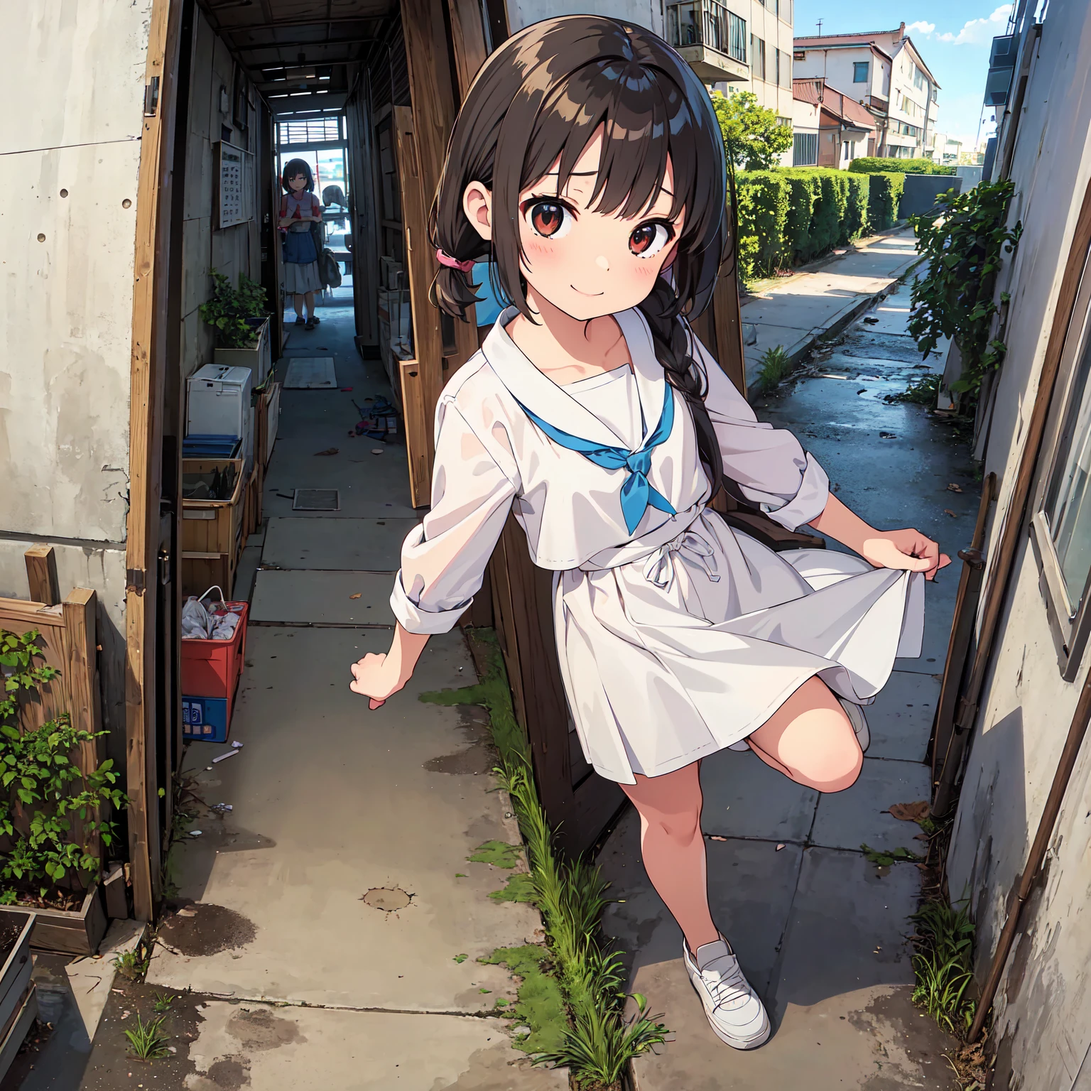 
(masterpiece、Detailed Anime)、((Three cute girls、Three elementary school girls、Summer clothes、にぎやかでfun))、( old and dirty stairs in the housing complex、Sky Corridor、View from high up、Abandoned Port Town、General store、Battleship Island:1.2、Vending machines、garbage、Use waterways)、(Poor conditions)、(smile、fun)、smile、 Perfect Anatomy