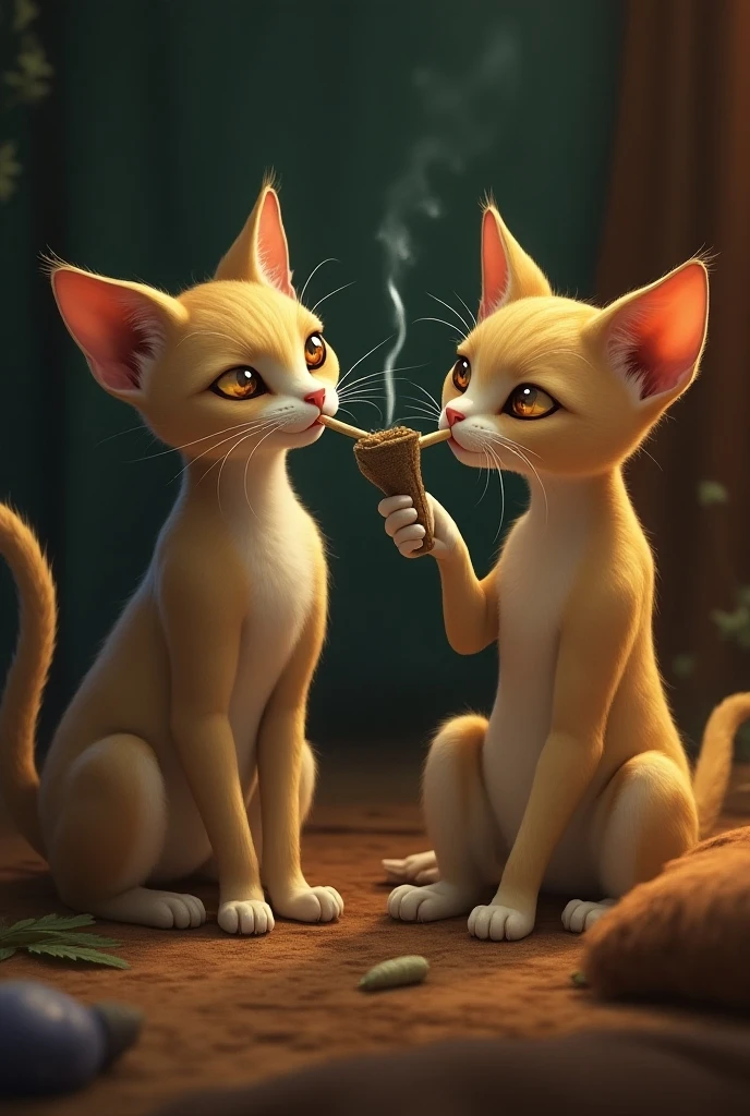Create my cat smoking marijuana with 2 other cats 