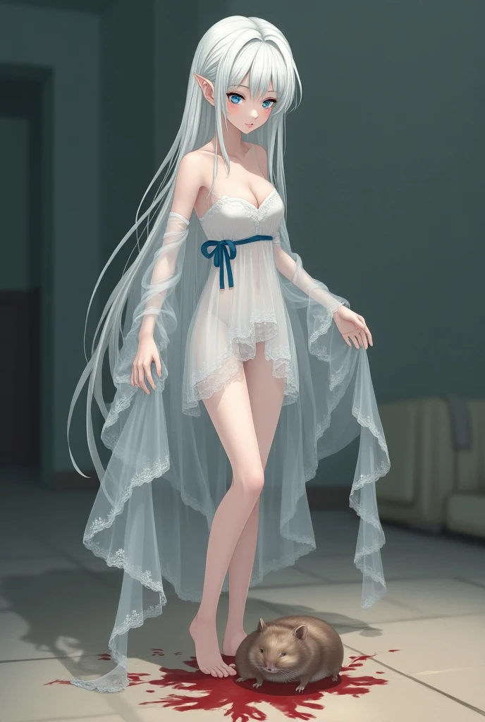 Masterpiece, a beautiful void goddess, gorgeous clothes on gold pattern, full body white transparent bikini standing under empty night stars, disappeared transparent pants, full body standing, tall figure, slender legs, facial details, detailed body part details, 8k wallpaper