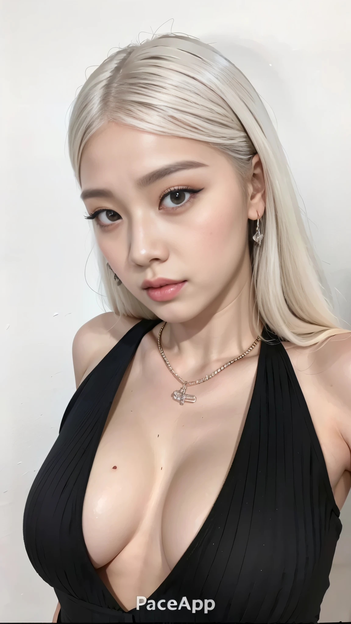 A close-up of a woman in a black dress posing for a photo, ulzzang, heonhwa choe, beautiful young korean girl, perfect white haired girl, Korean girl, 2  female model, Kim jisoo, beautiful South Korean woman, roseanne park of blackpink, kim jisoo, girl with white hair, with long white hair, Jisoo blackpink