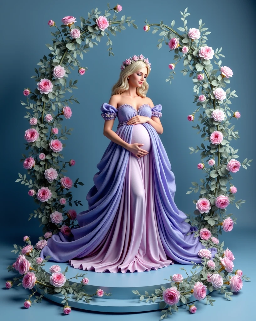 Dreamscape beautiful pregnant woman wearing a flower dress . Surreal, ethereal, dreamy, mysterious, fantasy, highly detailed